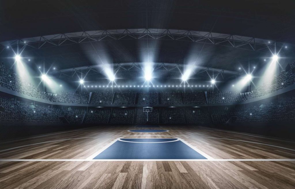 Basketbal arena met een houten vloer