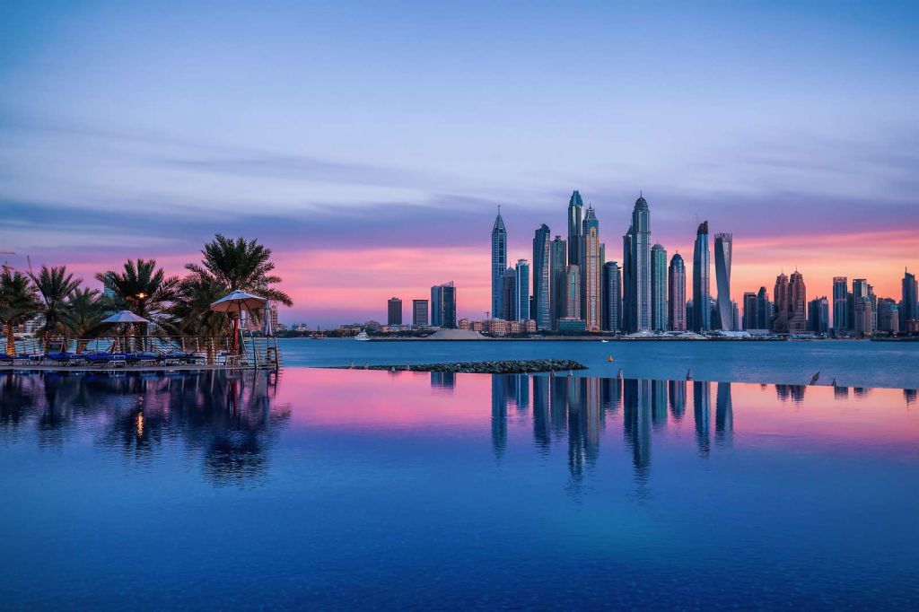 Dubai Marina bij zonsondergang