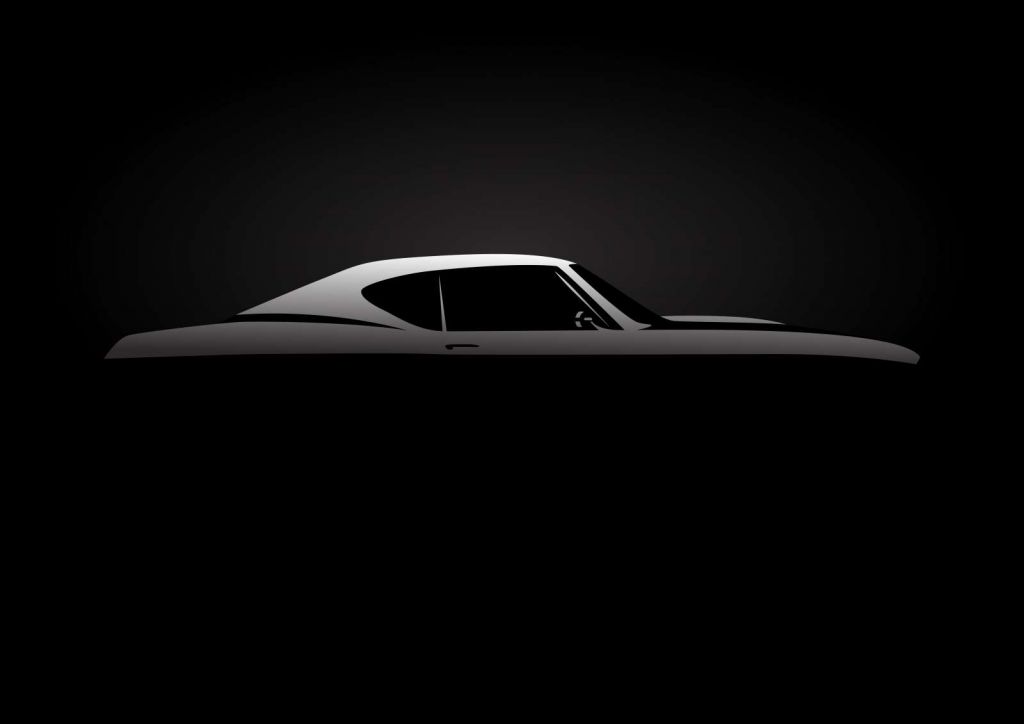 Klassieke Amerikaanse muscle car design met een zwarte achtergrond