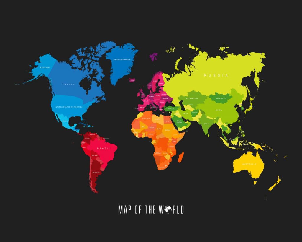 Wereldkaart met gekleurde continenten