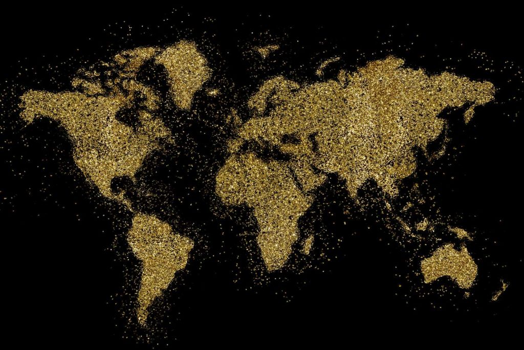 Wereldkaart van gouden glitters